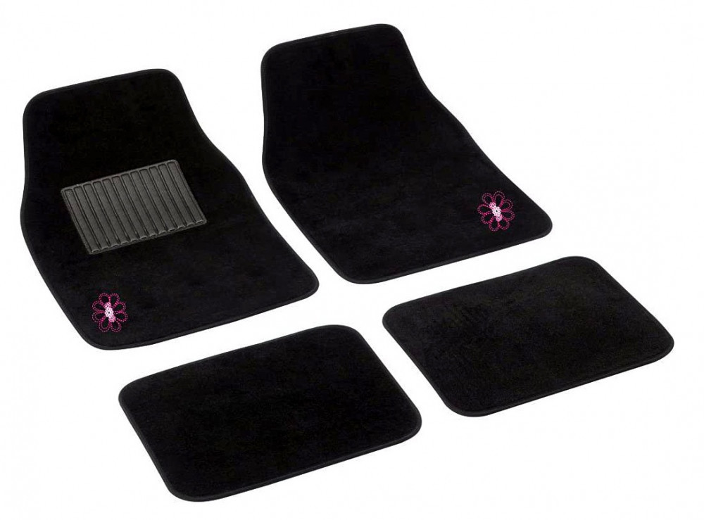 Image of Bottari My Spring Flower 4 részes autószőnyeg szett, fekete, rózsaszín virágmintás