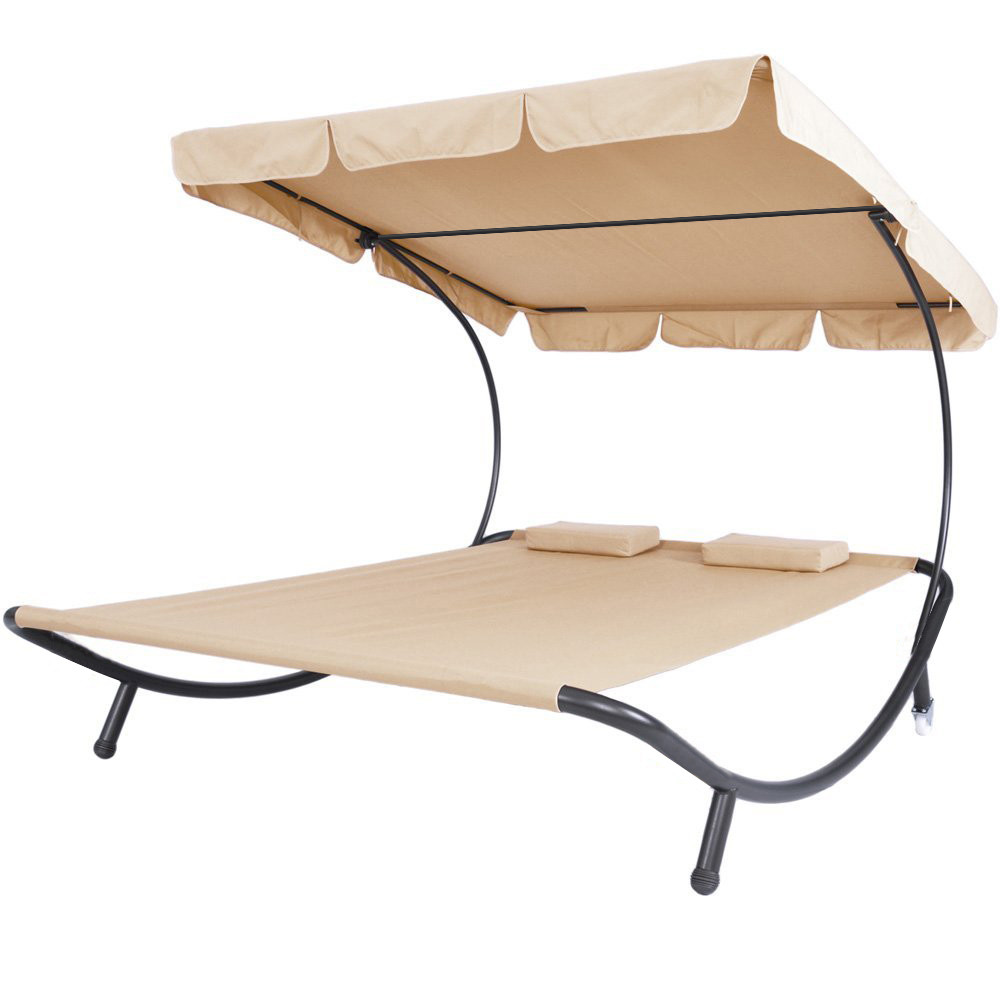 Image of Kétszemélyes napozóágy árnyékolóval, világos barna
