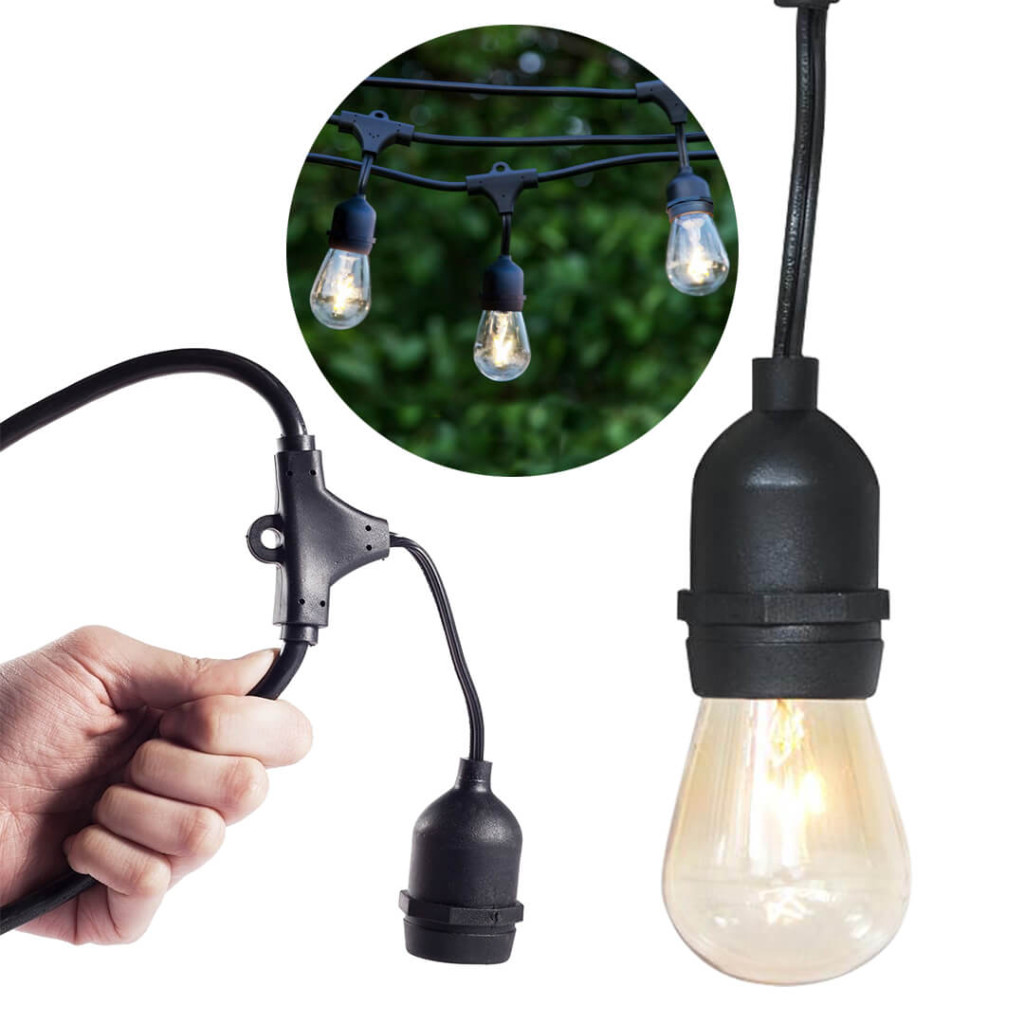 Image of Vízálló dekor égősor, 15 db E27 LED lámpával, 14,6 m, melegfehér