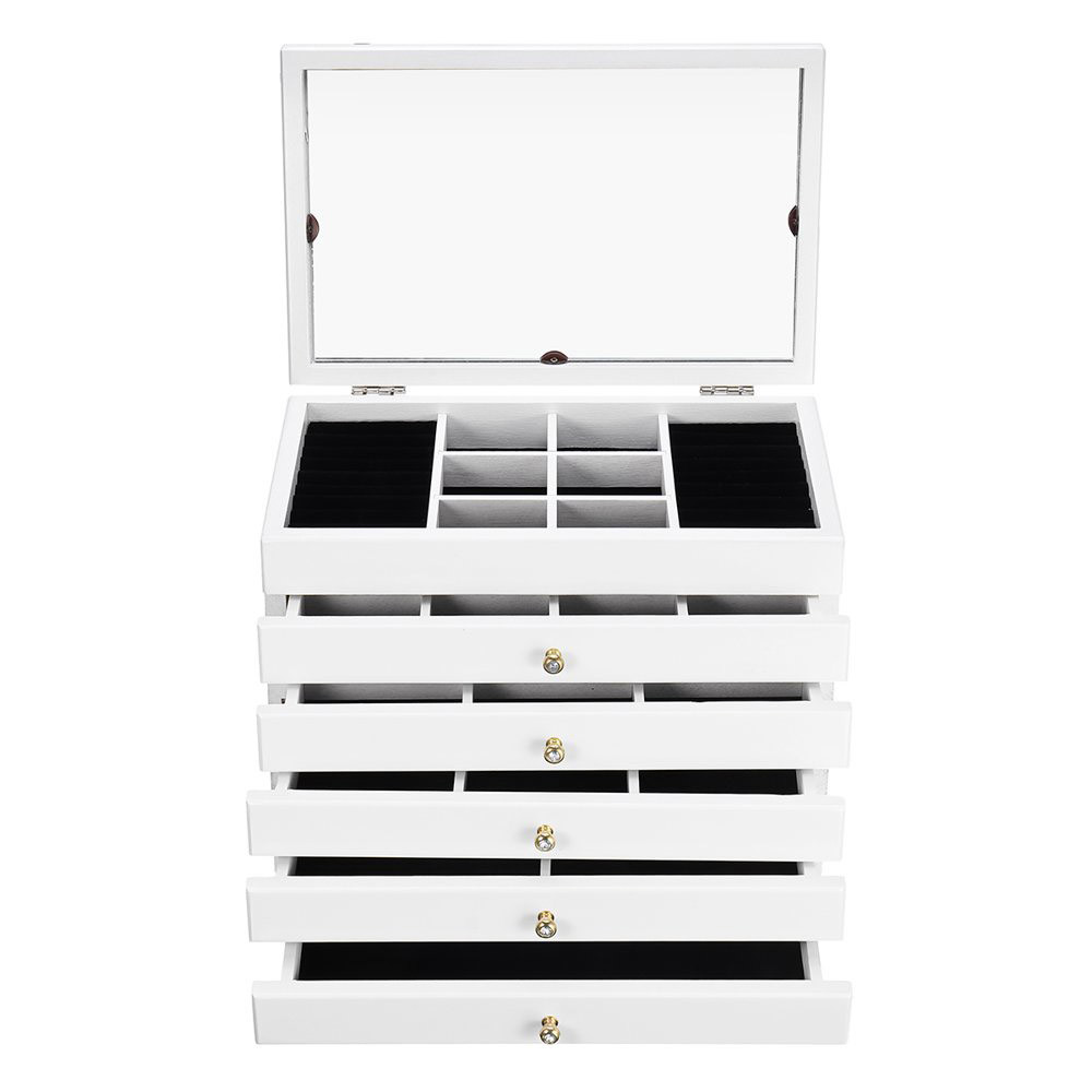 Image of 6 rekeszes ékszertartó kihúzható fiókokkal, fehér színben